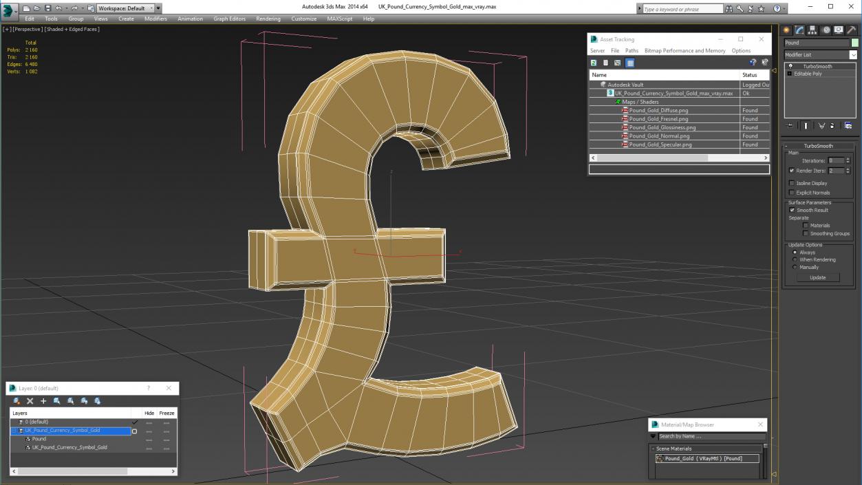 UK Pound Currency Symbol Gold 3D model