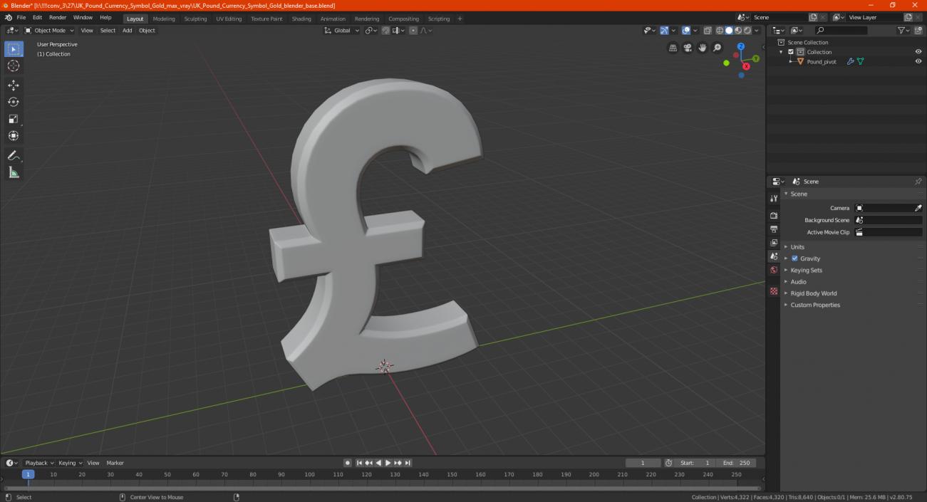 UK Pound Currency Symbol Gold 3D model