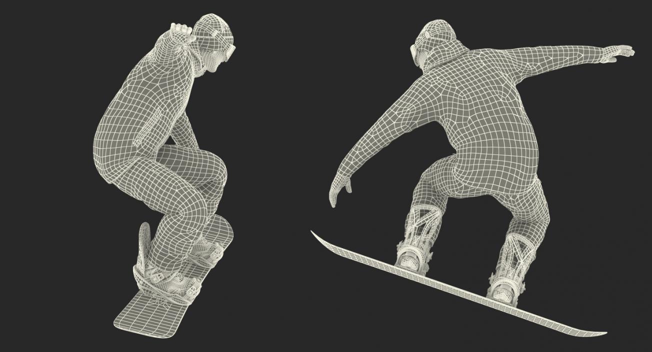 3D Skier and Snowboard Man Rigged Collection