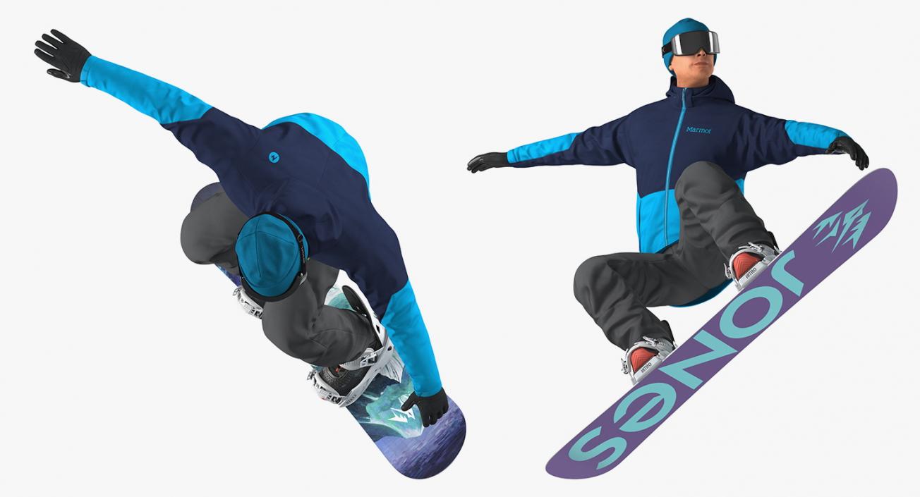 3D Skier and Snowboard Man Rigged Collection