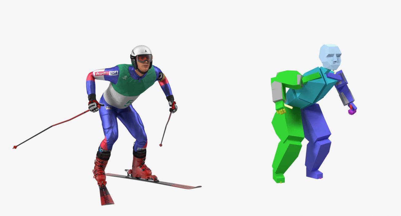 3D Skier and Snowboard Man Rigged Collection