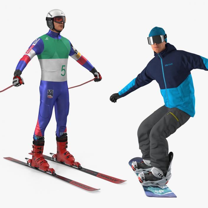 3D Skier and Snowboard Man Rigged Collection