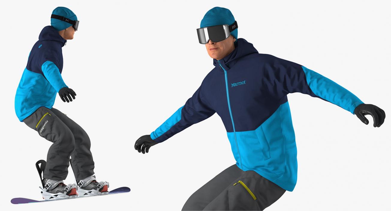 3D Skier and Snowboard Man Rigged Collection