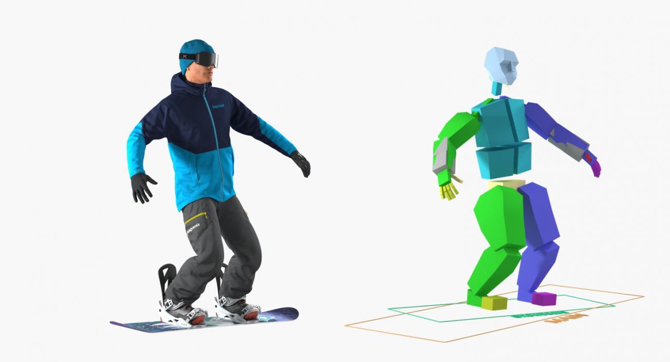 3D Skier and Snowboard Man Rigged Collection