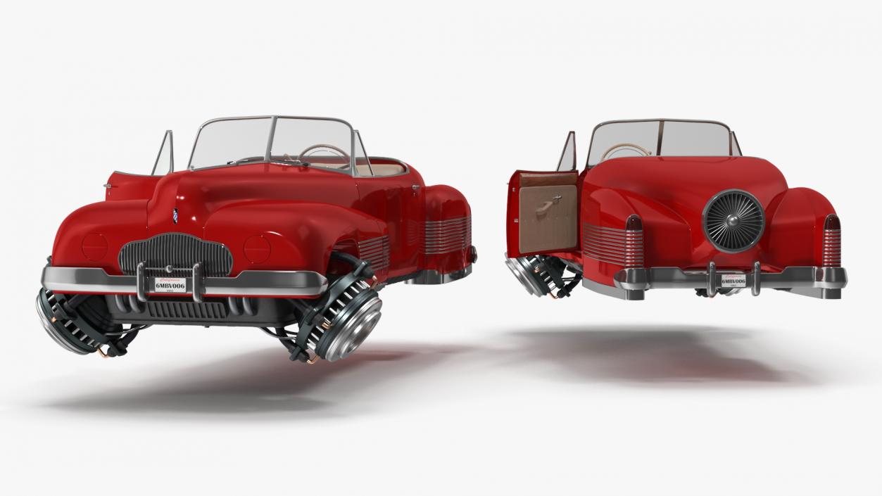 Hover Retro Car Red New Rigged for Maya 3D model