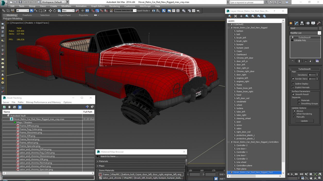 Hover Retro Car Red New Rigged for Maya 3D model