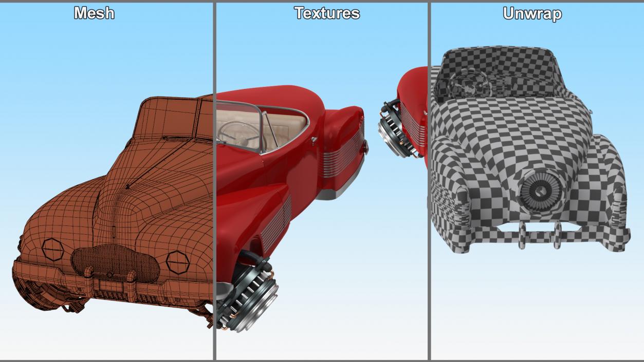 Hover Retro Car Red New Rigged for Maya 3D model