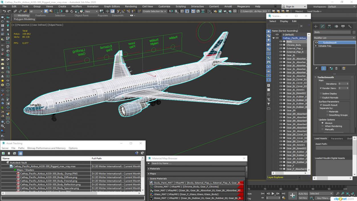 3D Cathay Pacific Airbus A330-300 Rigged for Cinema 4D