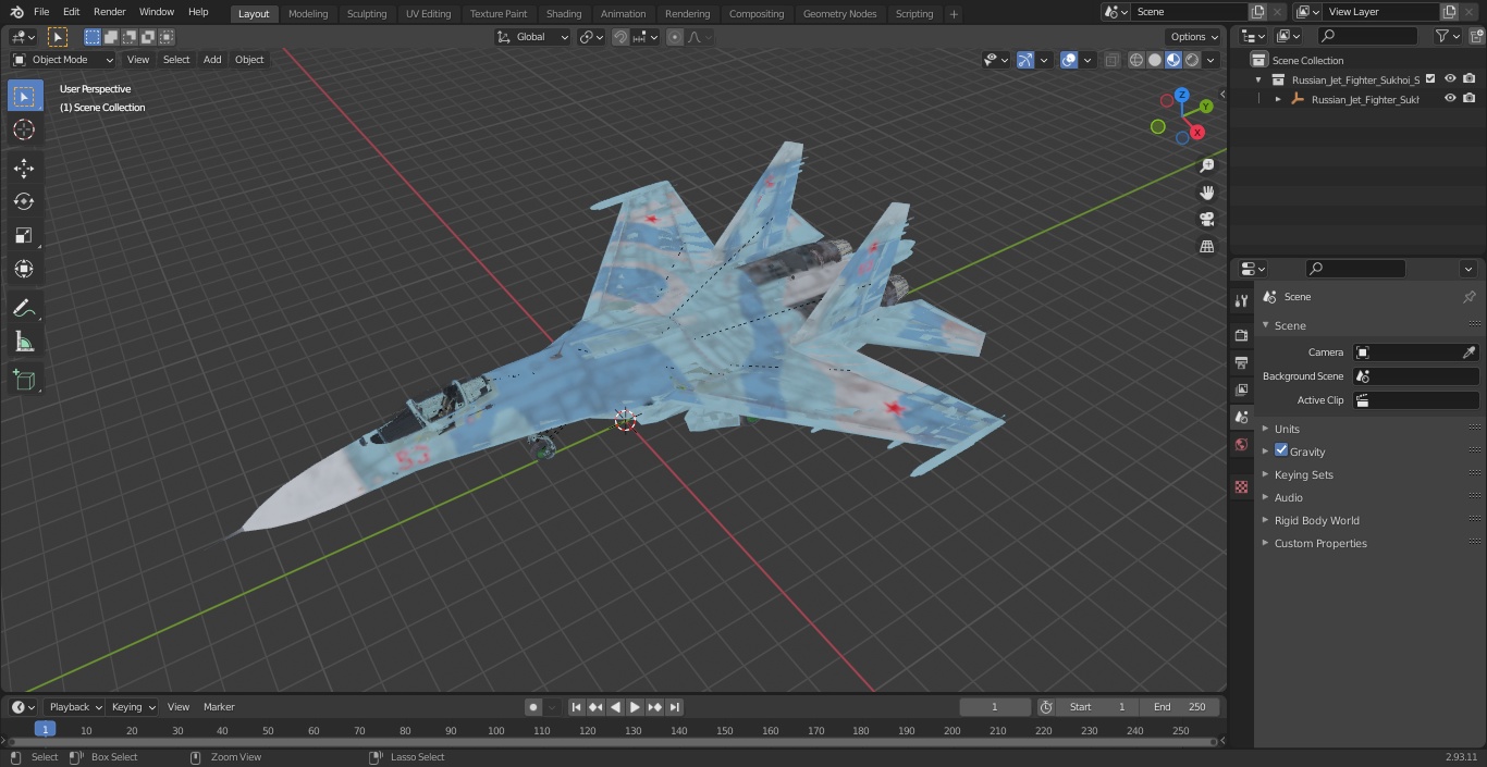 Russian Jet Fighter Sukhoi Su-27 Flanker Old 3D model