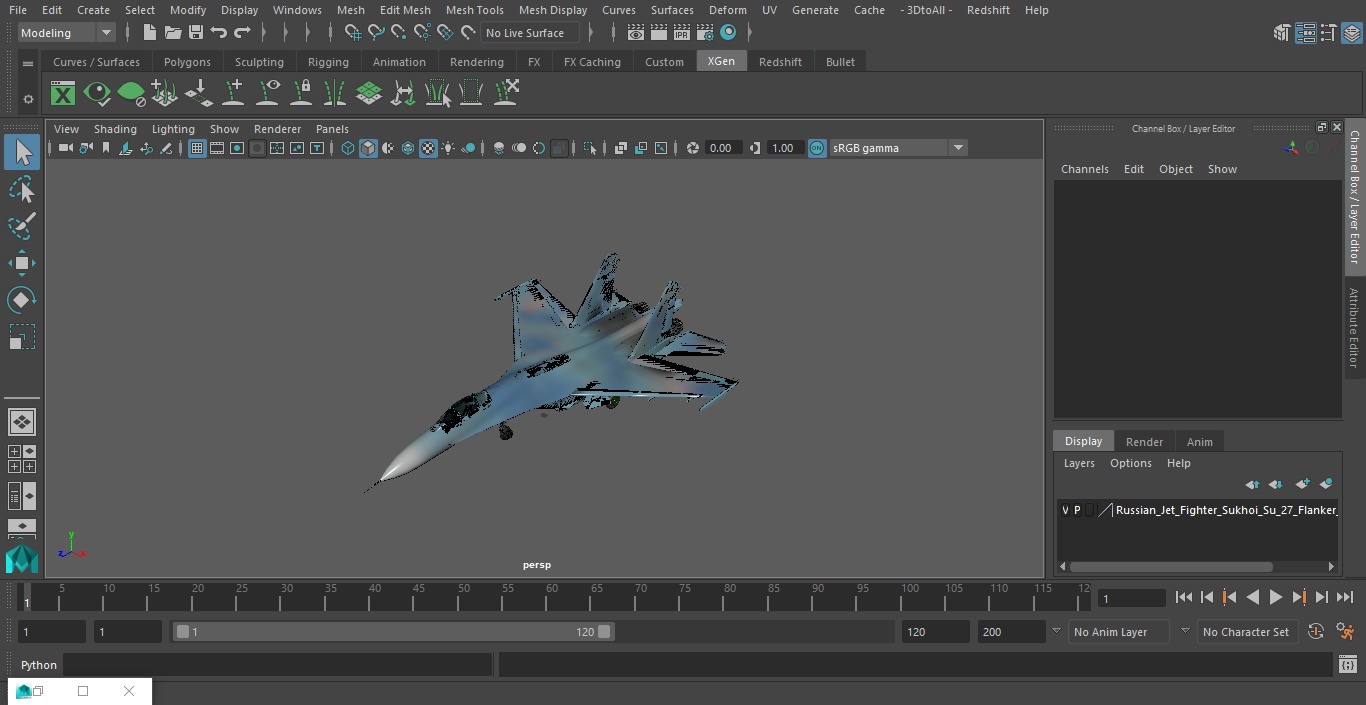 Russian Jet Fighter Sukhoi Su-27 Flanker Old 3D model