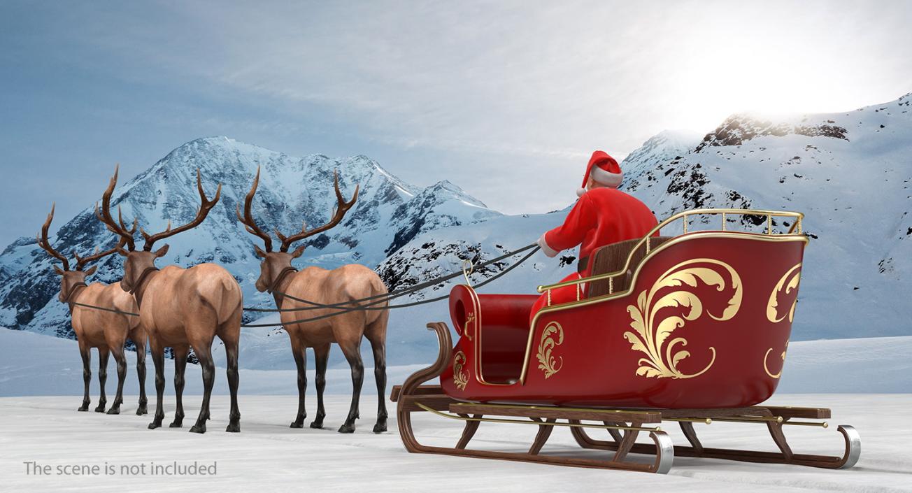 Santa Claus and Sleigh With Elk Collection 3D