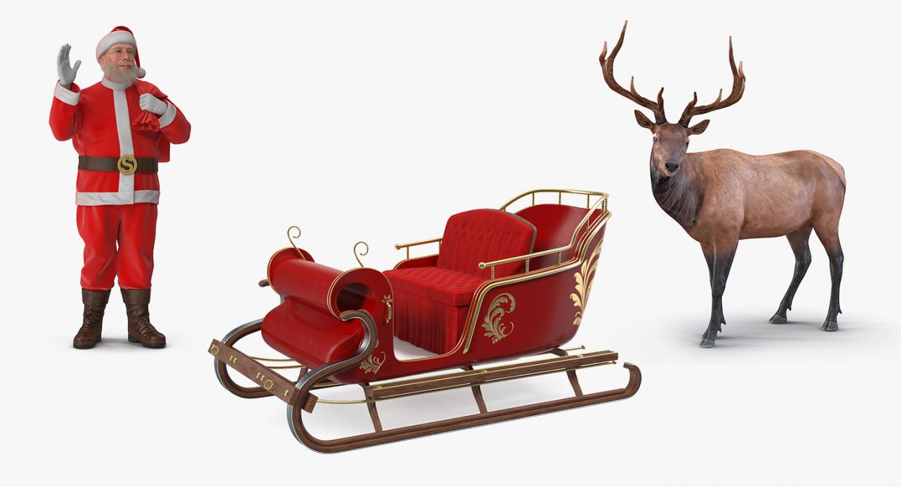 Santa Claus and Sleigh With Elk Collection 3D