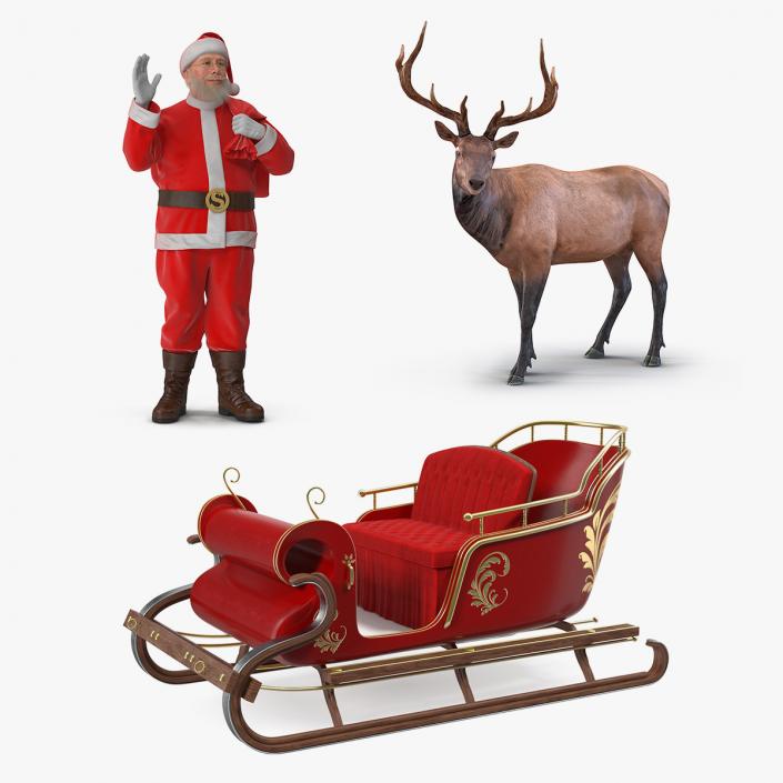 Santa Claus and Sleigh With Elk Collection 3D