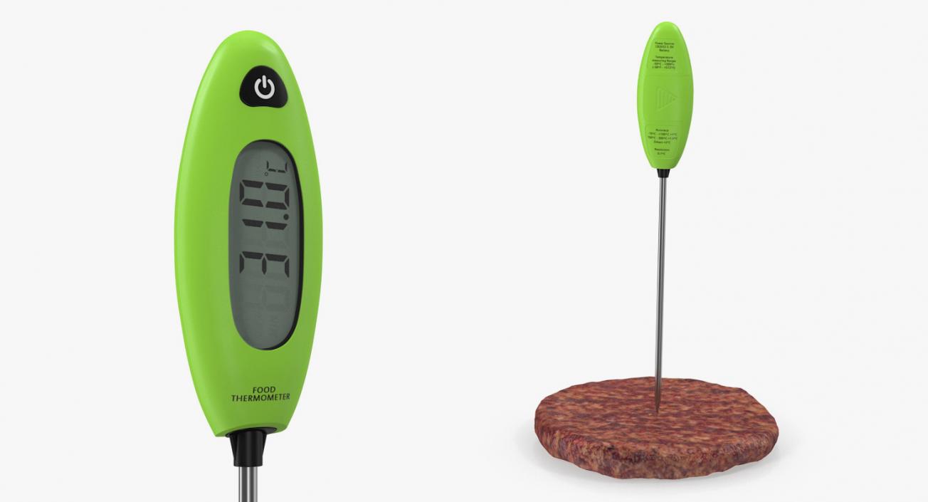 Digital Food Thermometer with Burger Patty 3D