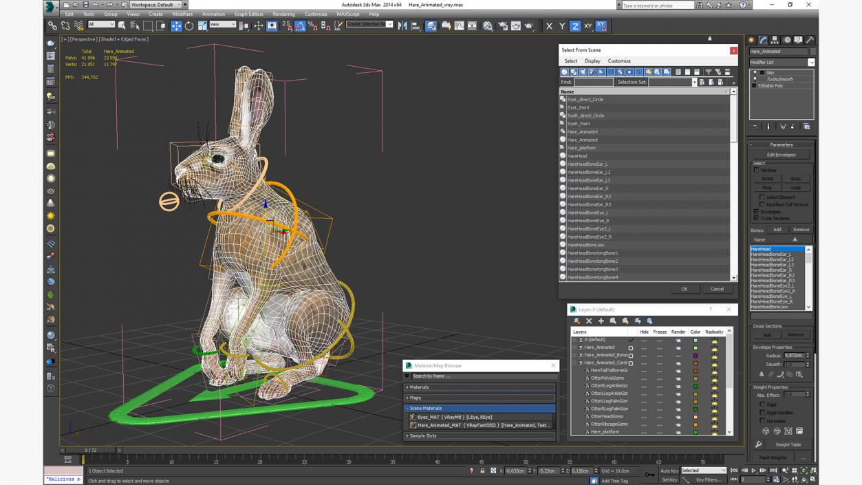 3D model Hare  Animated Rigged for Cinema 4D