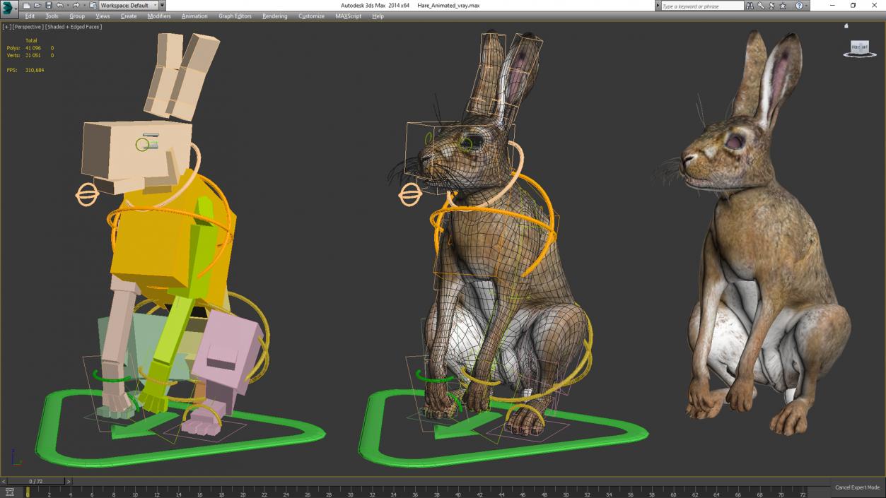 3D model Hare  Animated Rigged for Cinema 4D