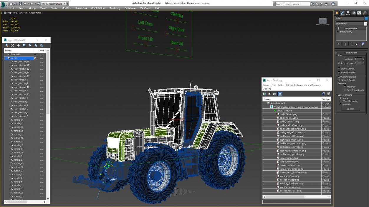 3D model Wheel Tractor Clean Rigged for Cinema 4D