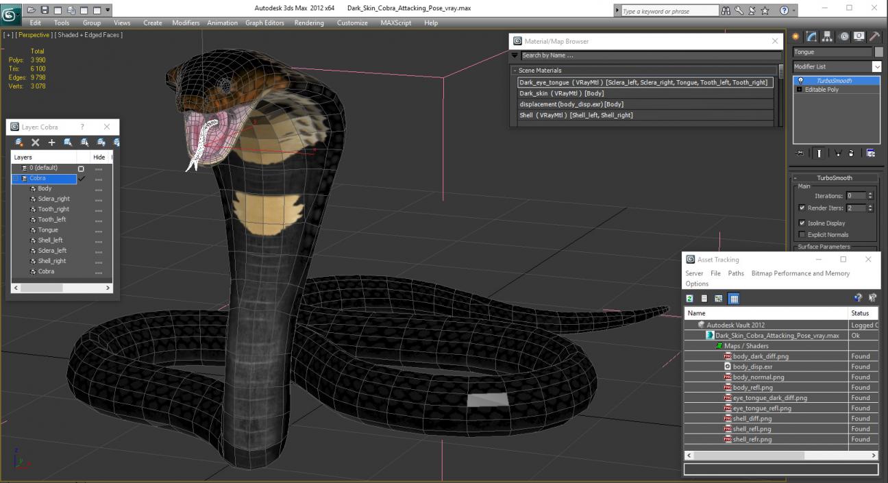 3D model Dark Skin Cobra Attacking Pose