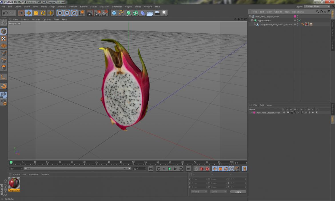 3D Half Red Dragon Fruit