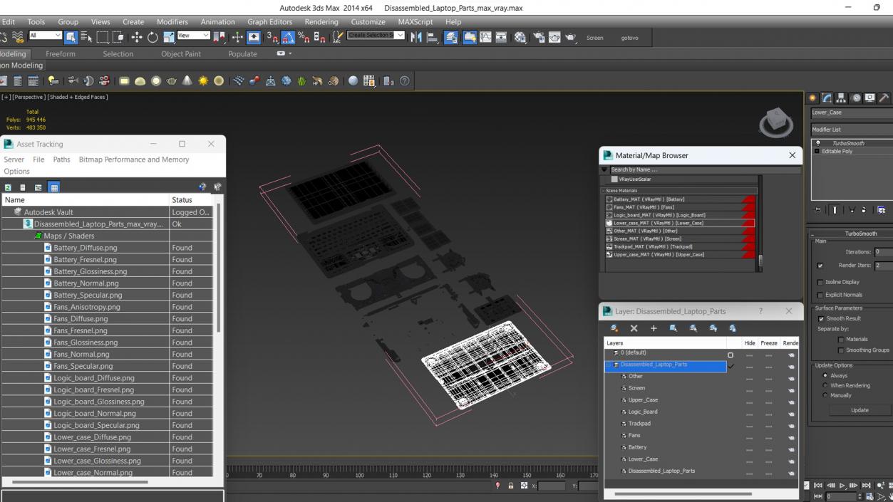 3D model Disassembled Laptop Parts