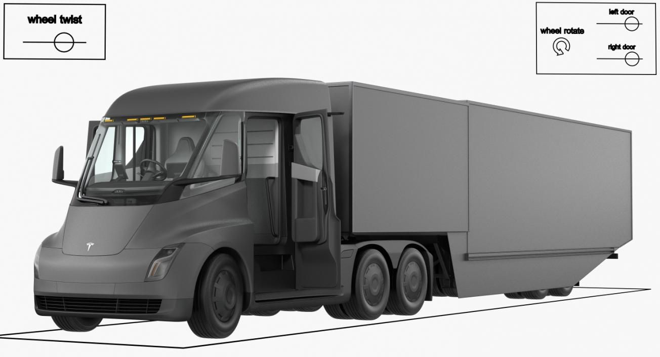 3D Tesla Semi Trucks and Trailers Rigged 3D Models Collection model