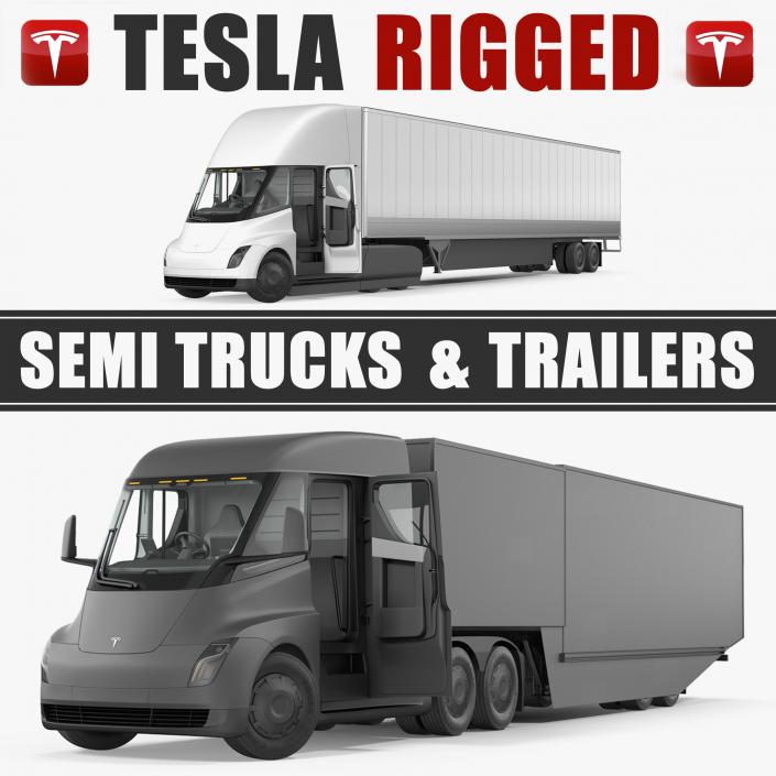 3D Tesla Semi Trucks and Trailers Rigged 3D Models Collection model