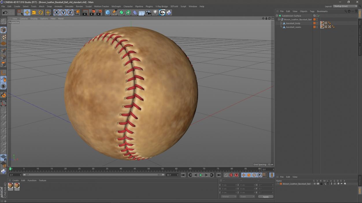 Brown Leather Baseball Ball 3D