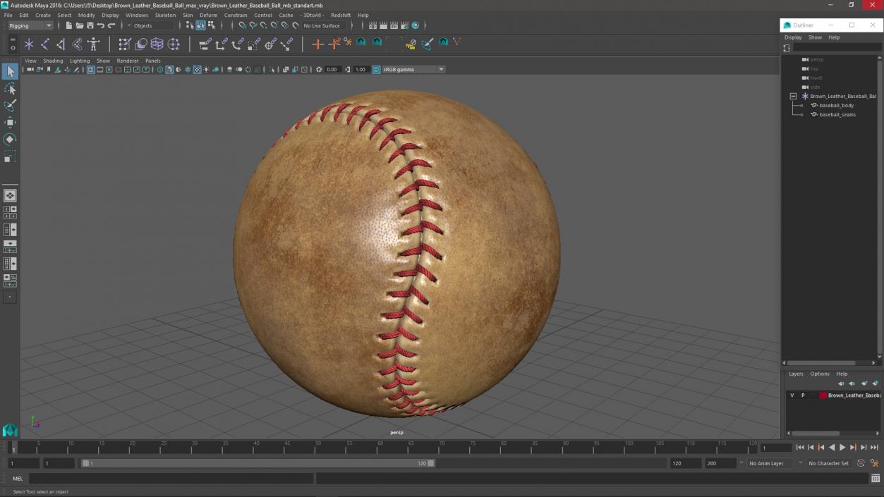 Brown Leather Baseball Ball 3D