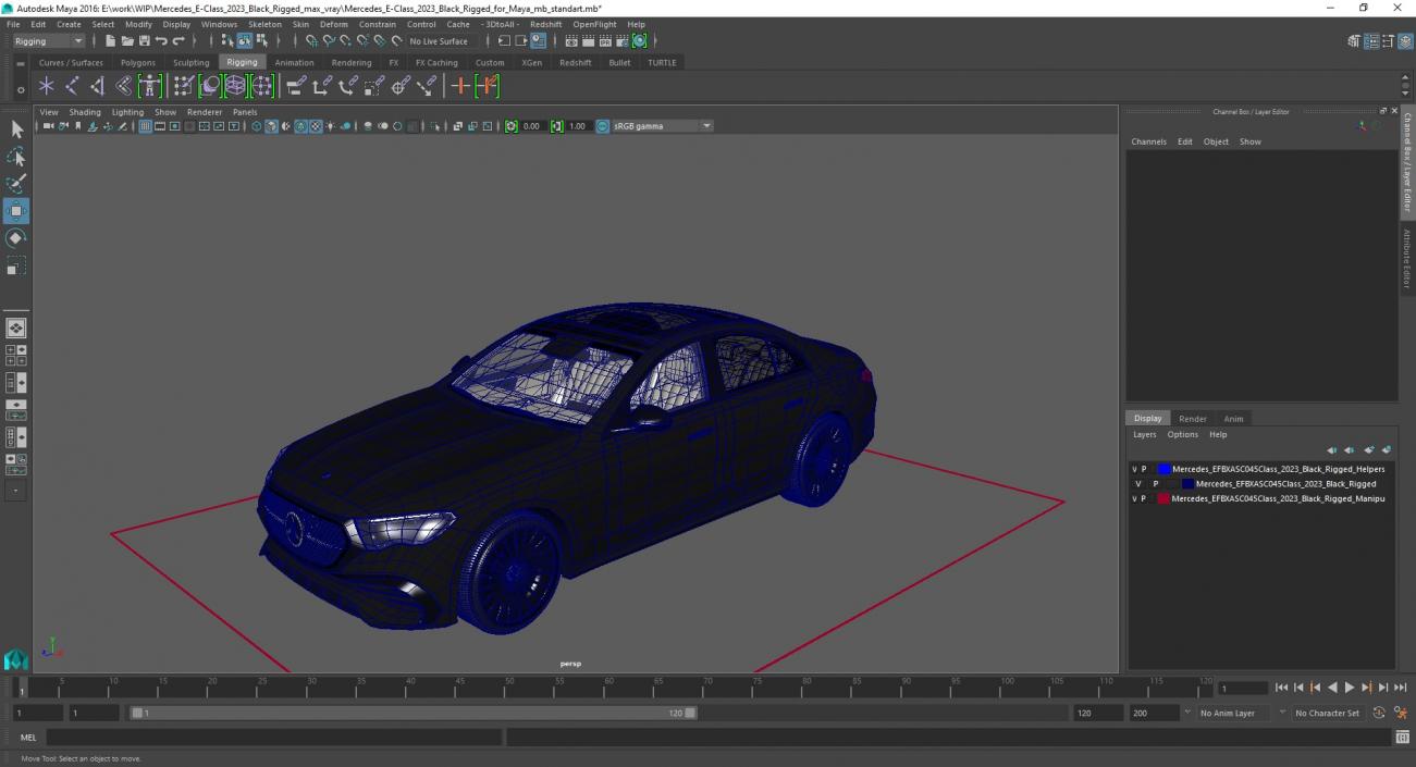 3D Mercedes E-Class 2023 Black Rigged for Maya model