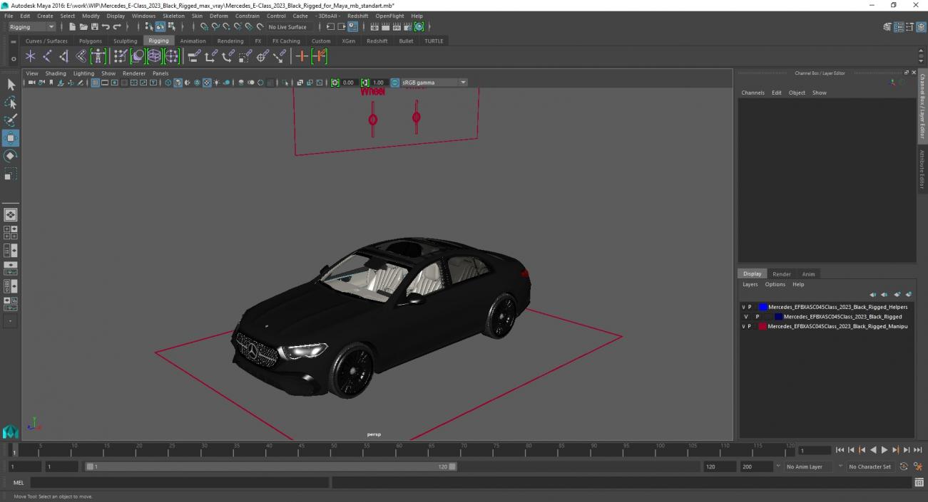 3D Mercedes E-Class 2023 Black Rigged for Maya model