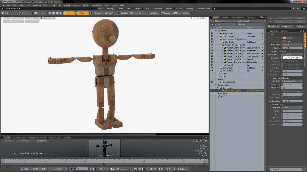 3D Dirty Wooden Character Rigged for Modo model