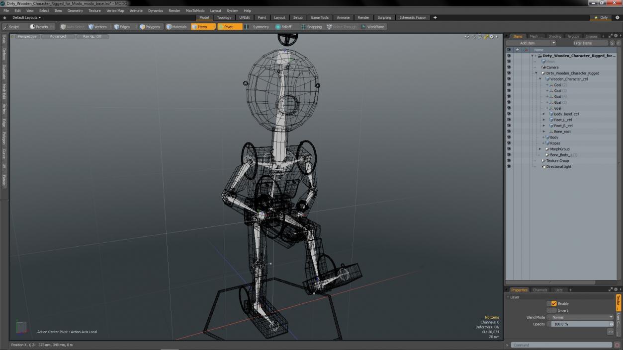 3D Dirty Wooden Character Rigged for Modo model