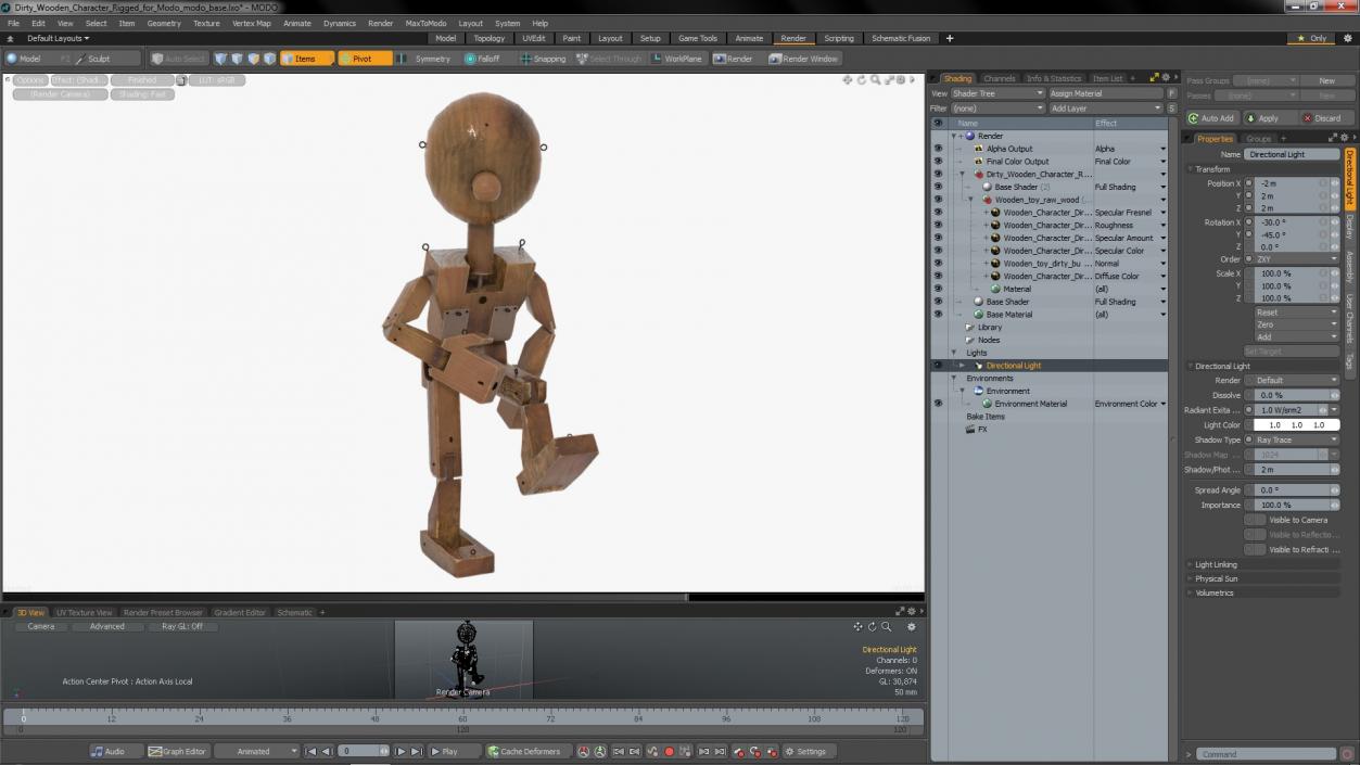 3D Dirty Wooden Character Rigged for Modo model