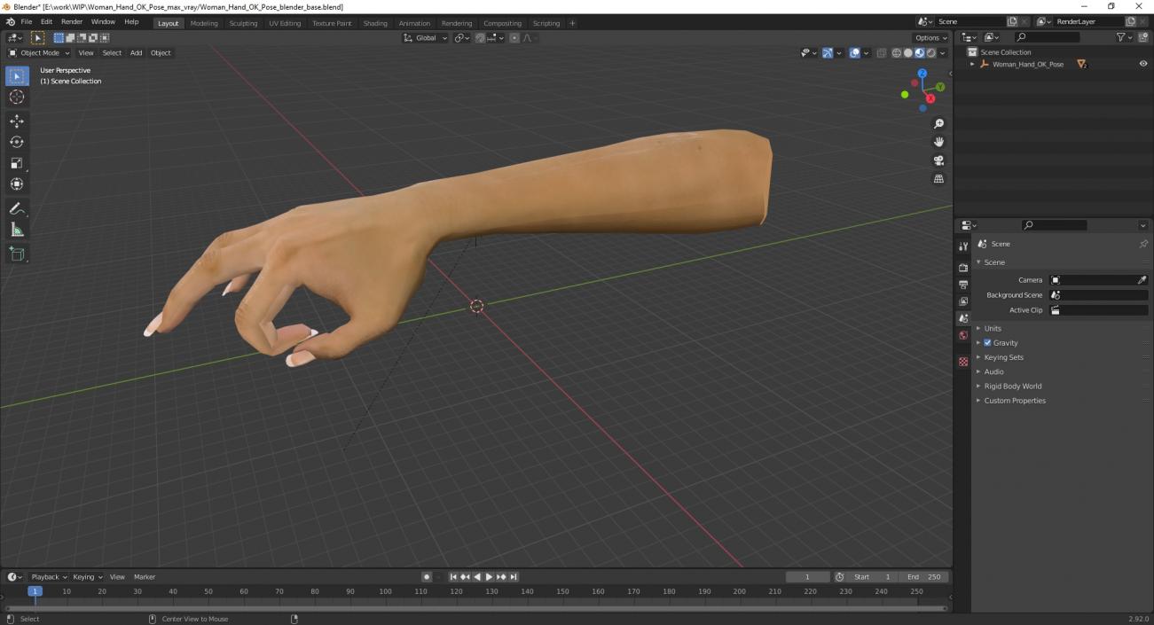 3D Woman Hand OK Pose model