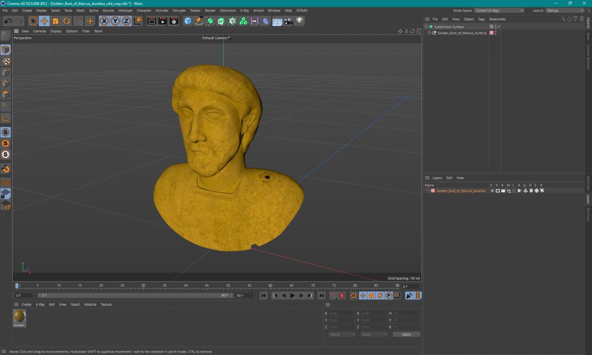 3D model Golden Bust of Marcus Aurelius