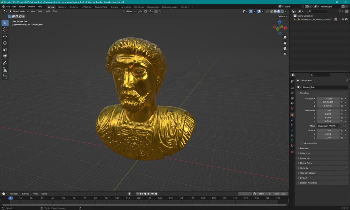 3D model Golden Bust of Marcus Aurelius