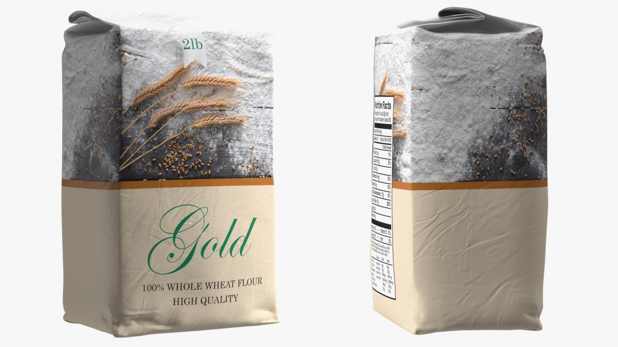 Wheat Flour Paper Bag 2lb Set 3D model