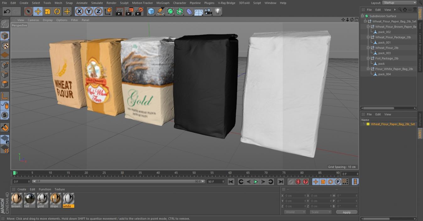 Wheat Flour Paper Bag 2lb Set 3D model