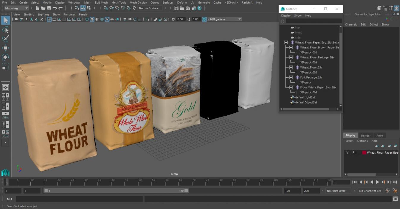 Wheat Flour Paper Bag 2lb Set 3D model