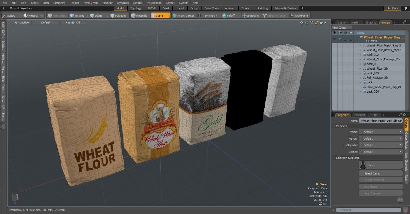 Wheat Flour Paper Bag 2lb Set 3D model