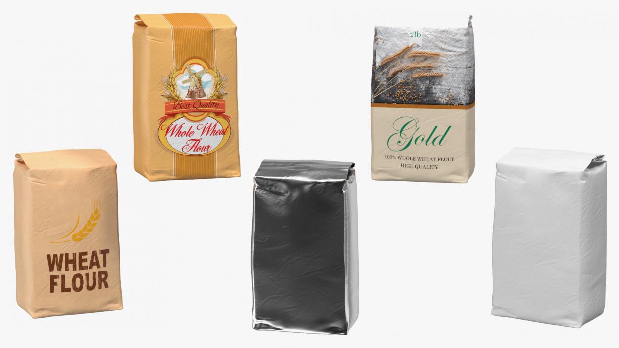 Wheat Flour Paper Bag 2lb Set 3D model