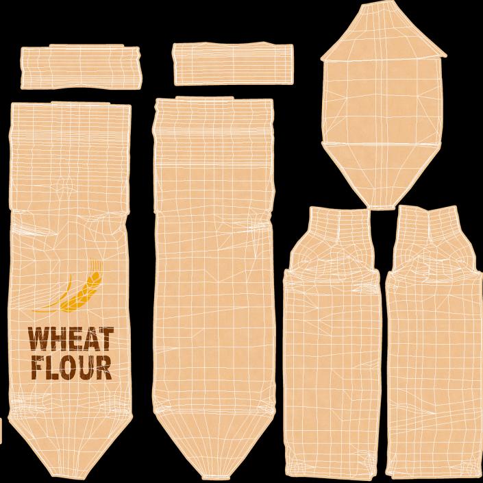 Wheat Flour Paper Bag 2lb Set 3D model