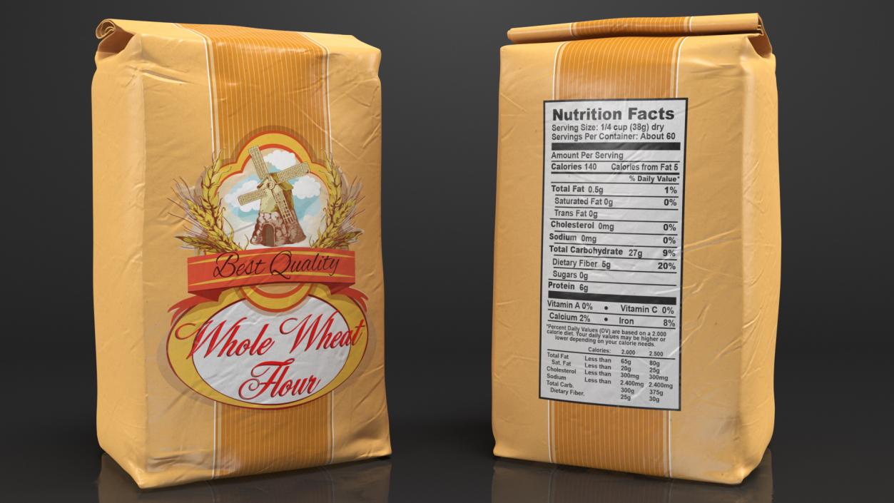 Wheat Flour Paper Bag 2lb Set 3D model