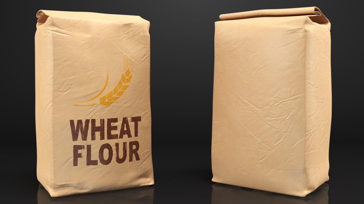 Wheat Flour Paper Bag 2lb Set 3D model