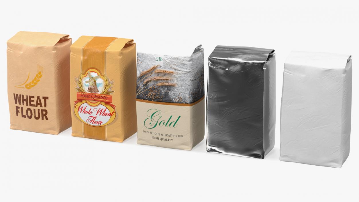 Wheat Flour Paper Bag 2lb Set 3D model