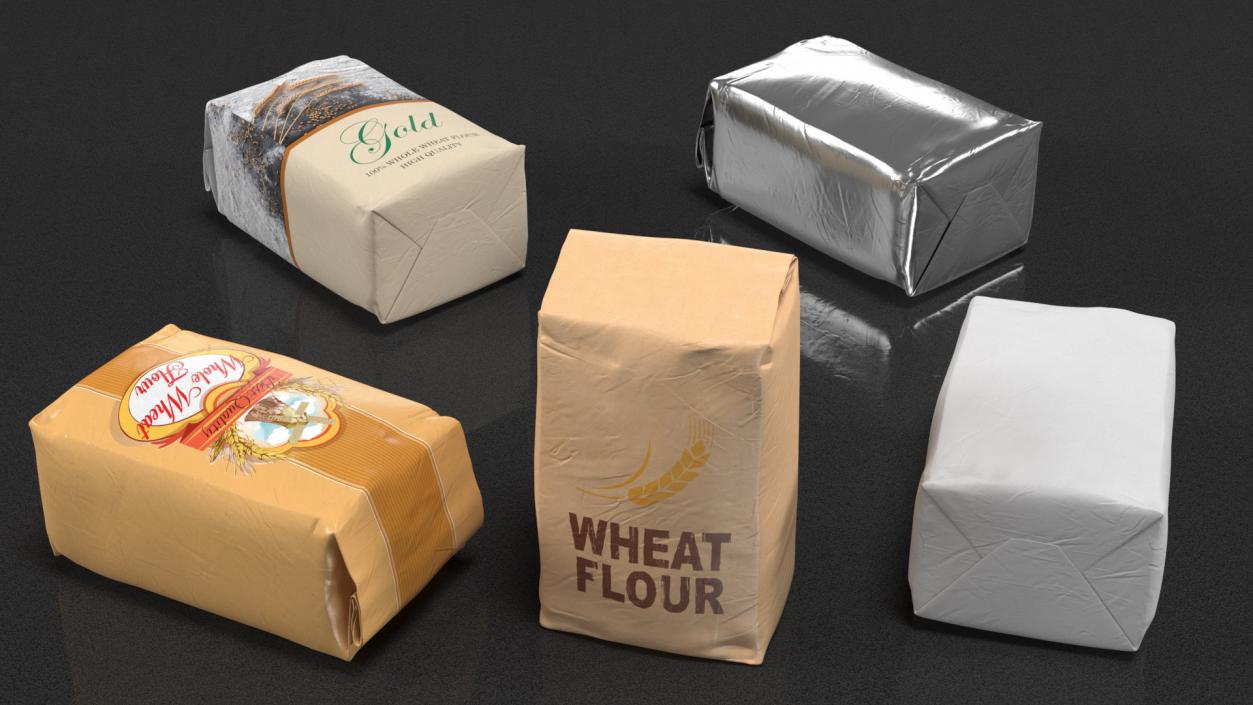 Wheat Flour Paper Bag 2lb Set 3D model