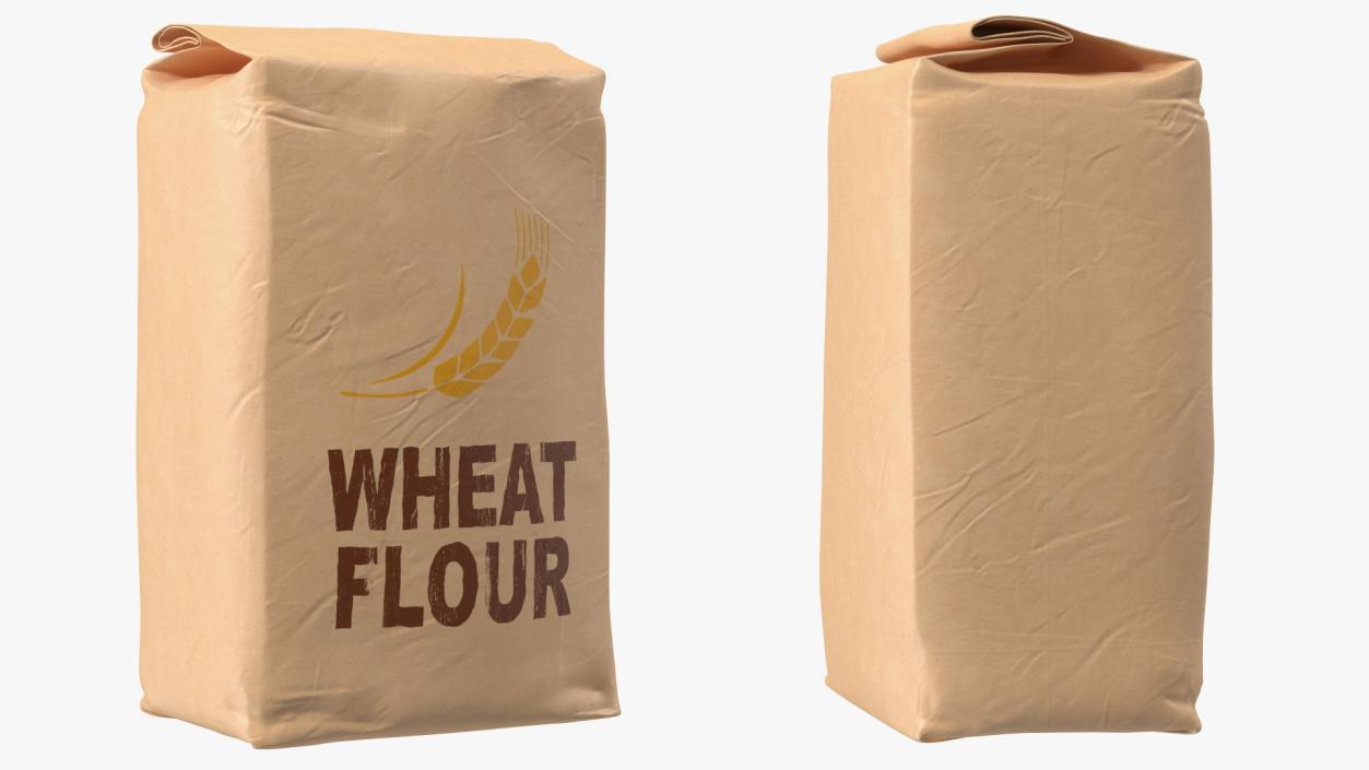 Wheat Flour Paper Bag 2lb Set 3D model