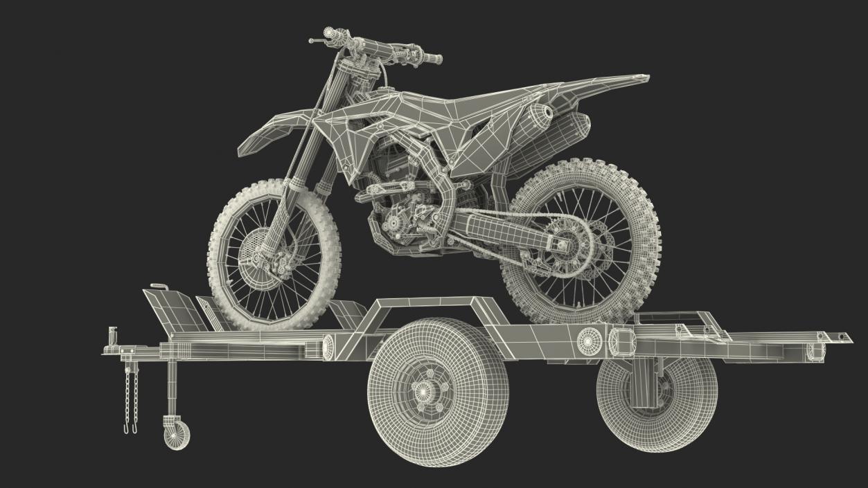 3D model Three Place Motorcycle Trailer with Motorbike