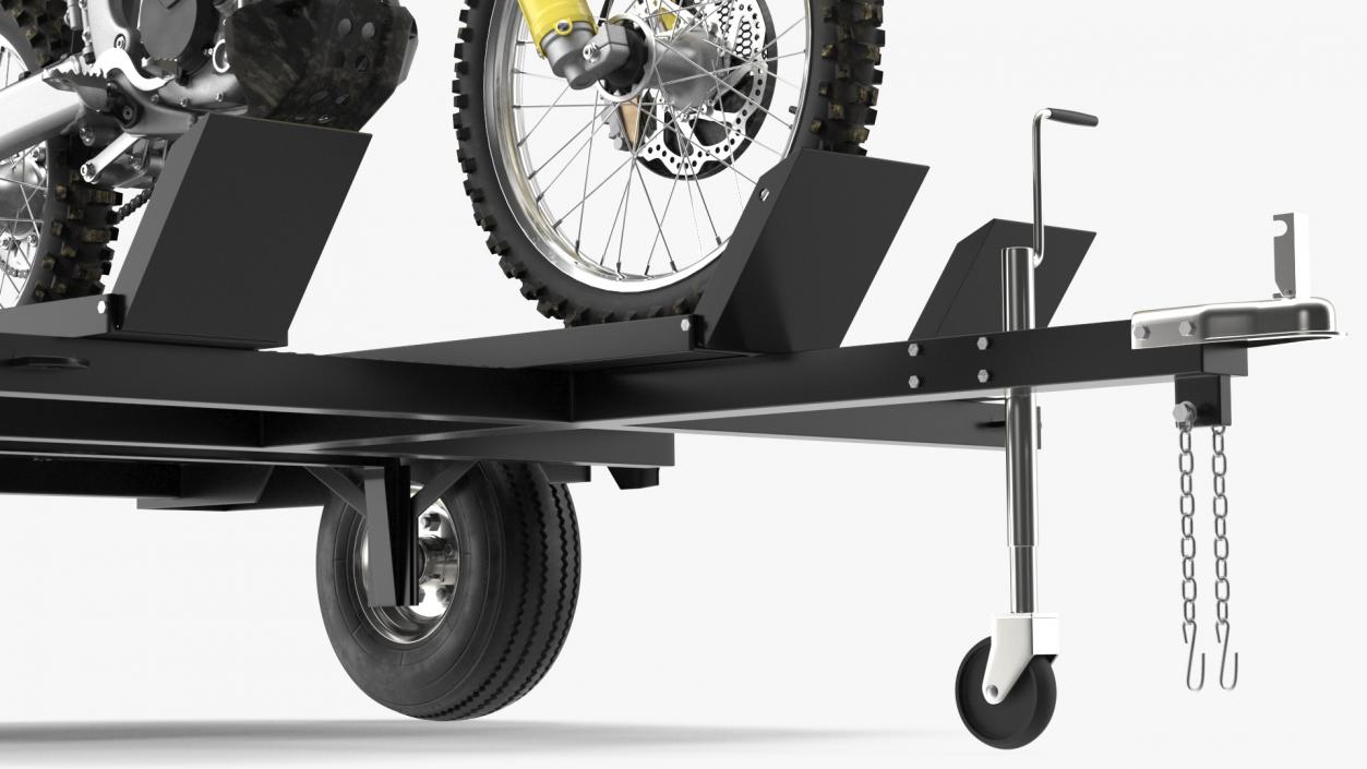 3D model Three Place Motorcycle Trailer with Motorbike