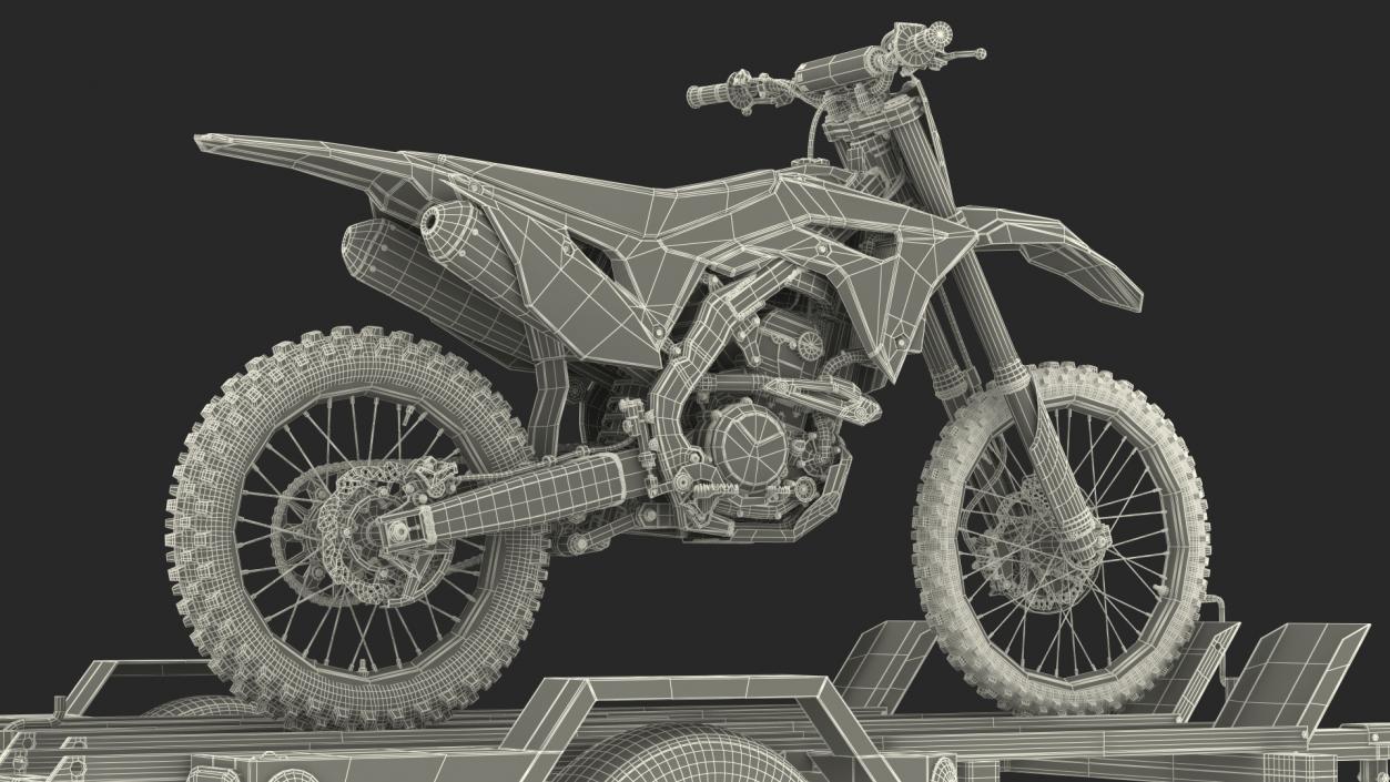 3D model Three Place Motorcycle Trailer with Motorbike